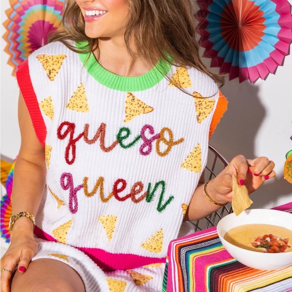 QUEEN OF SPARKLES nwt QUESO QUEEN Sweater Vest Top S - Picture 7 of 8